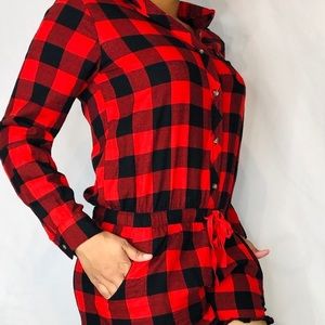 Red & Black Plaid Sleeping Romper